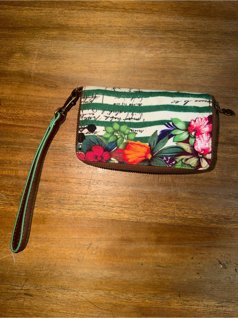 Desigual Floral Stripe Wristlet - Green, White, Pink, Orange